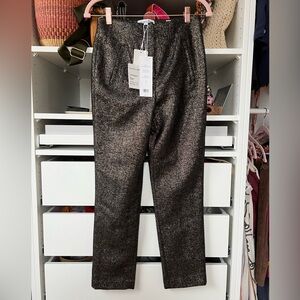 Veronica Beard Stila Metallic Pants NEW Black Gold Crop Straight Leg Trousers